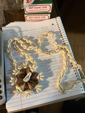 Handmade Shell Statement Necklace in Cream and Brown very long 1479